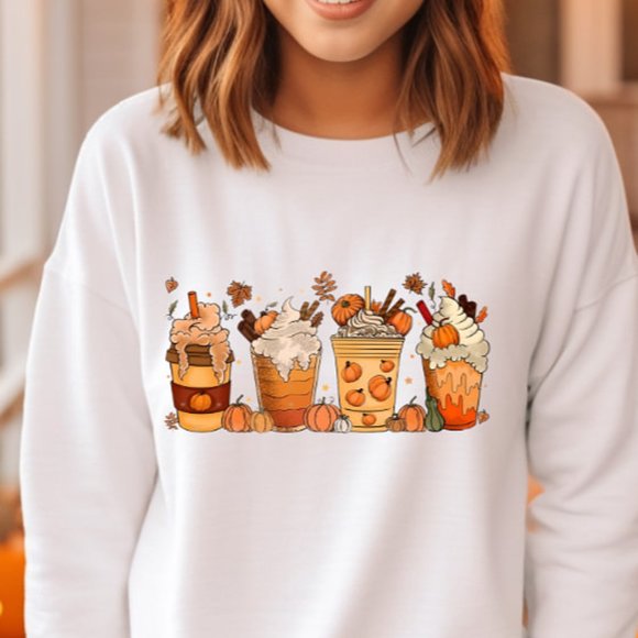 Fall Coffee Sweatshirt, Halloween Pumpkin Latte Drink Cup, Fall Pumpkin Spice - Picture 3 of 4